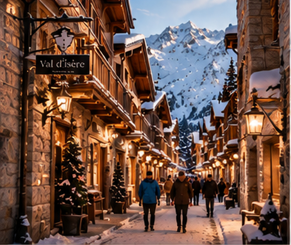 A lantern-lit Val d’Isère village street