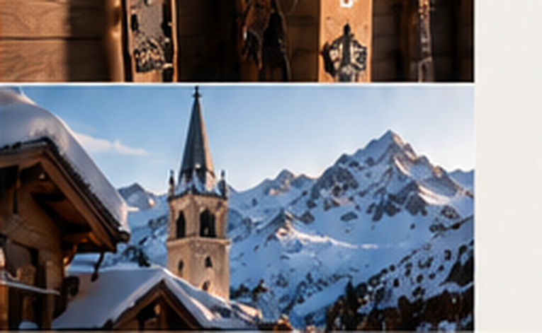 The village church tower against the peaks
